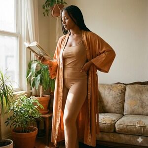 Breathe Robe Womens Small Medium Tan Kimono Robe Duster Tan Sarah Shaines